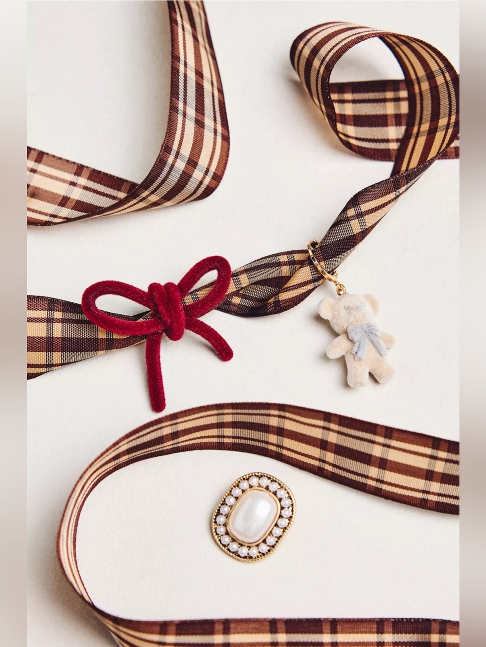 NWT Anthropologie Shoe Charm & Laces Set Brown Plaid & Teddy Bear - Picture 2 of 4